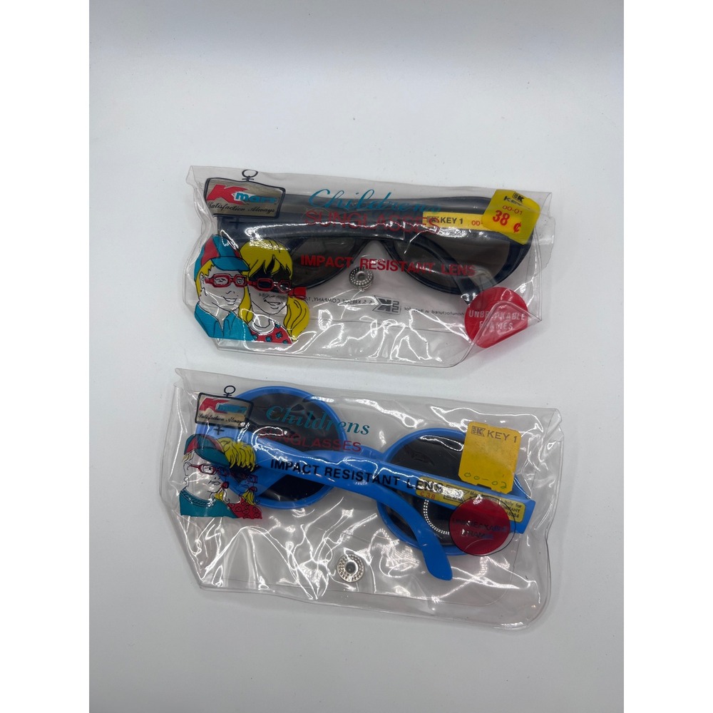 Set Of 1980s Kmart Children's Sunglasses Blue +‎ Black Plastic Unbreakable NOS